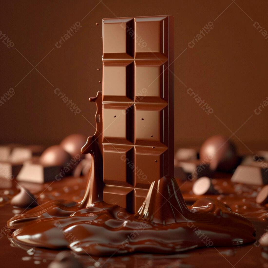 Barra de chocolate derretendo em chocolate líquido