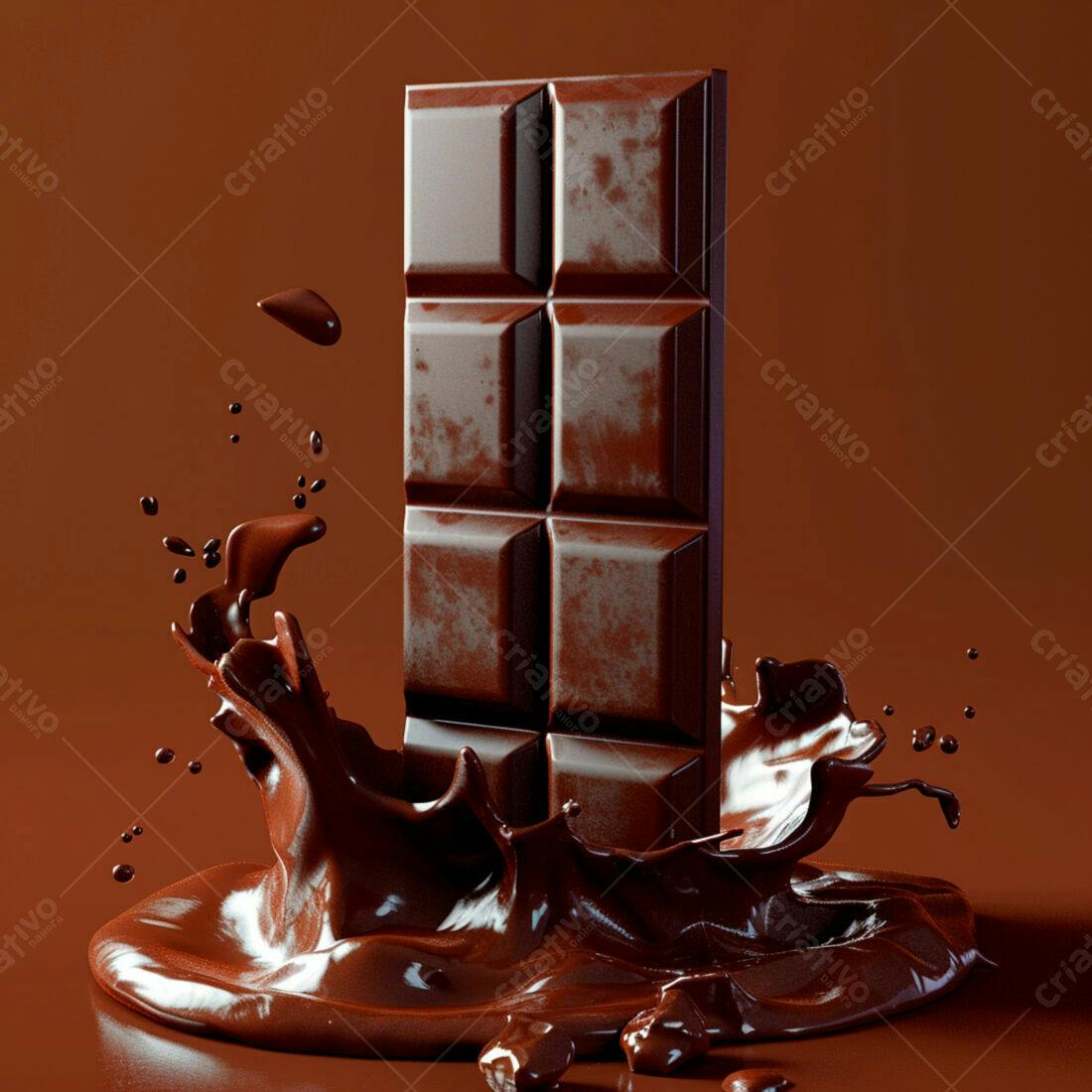 Barra de Chocolate em Salpico de Chocolate Derretido