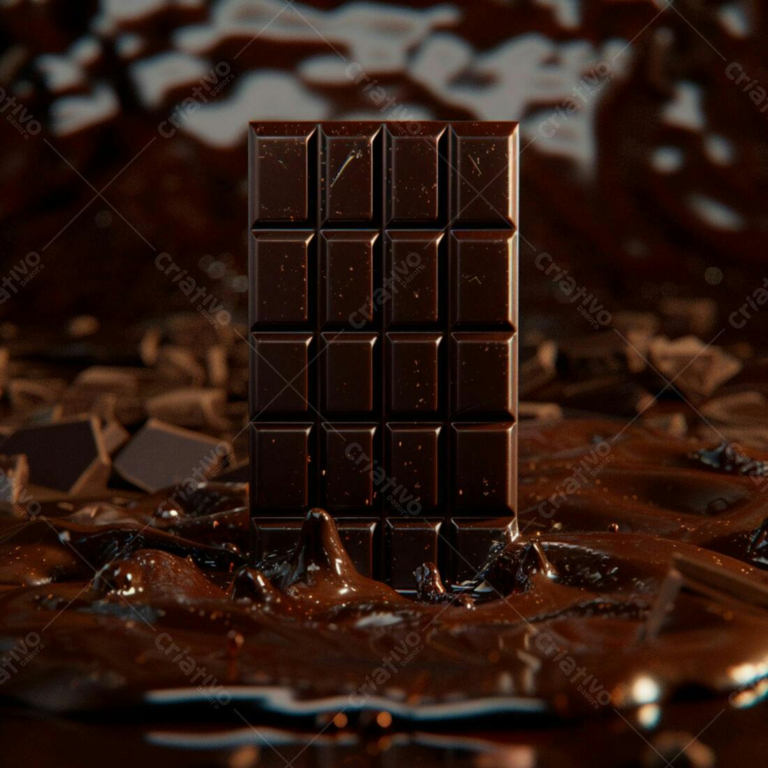 Barra de chocolate derretendo em chocolate líquido