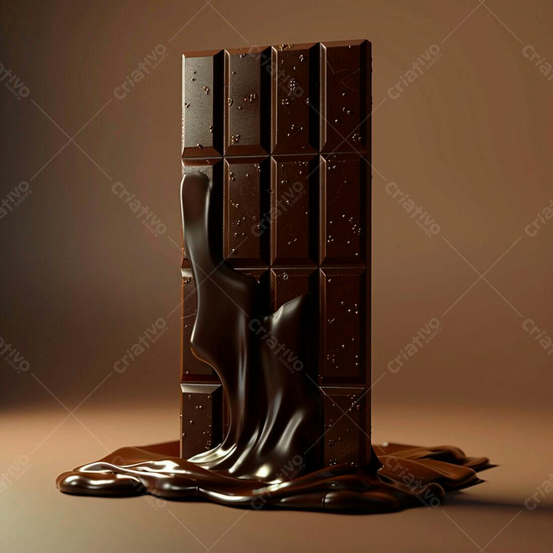 Barra de chocolate derretendo fundo marrom