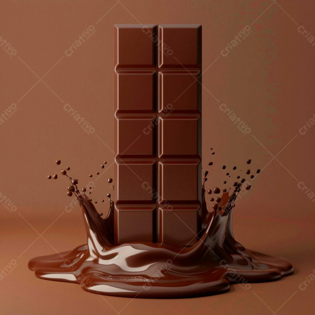 Barra de chocolate mergulhada em chocolate derretido