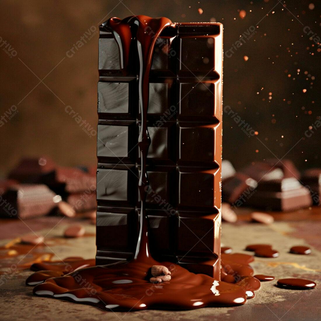 Barra de chocolate derretendo com gotas