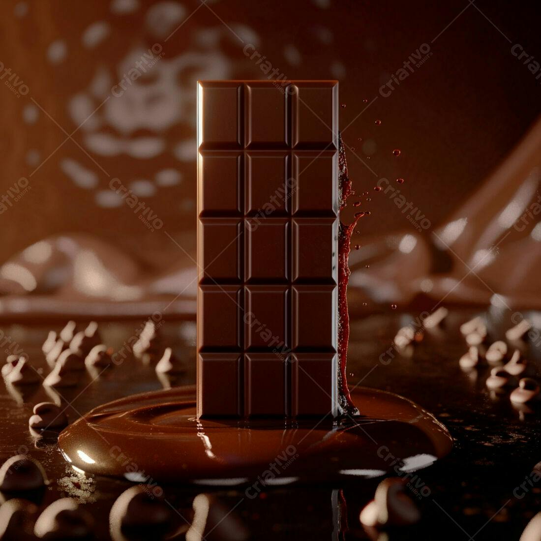 Barra de chocolate derretendo em chocolate líquido