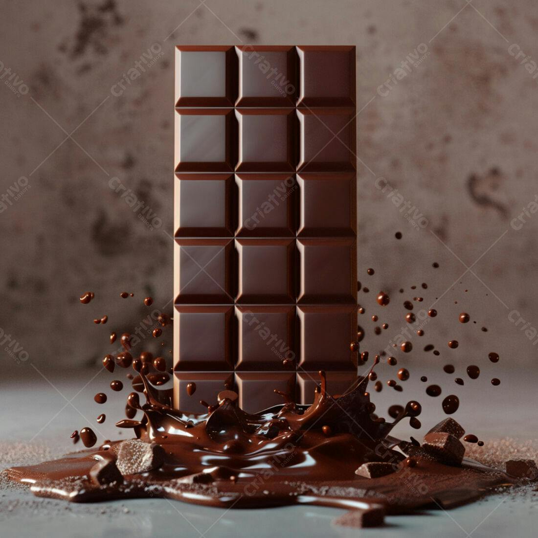 Barra de chocolate derretendo em splash