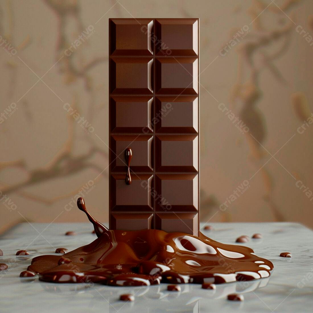 Barra de chocolate derretendo sobre mármore