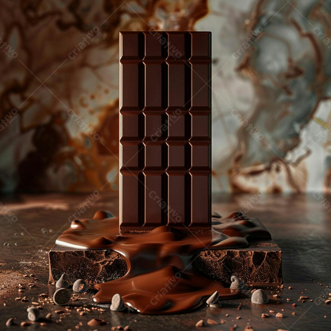 Barra de chocolate derretendo sobre base de chocolate