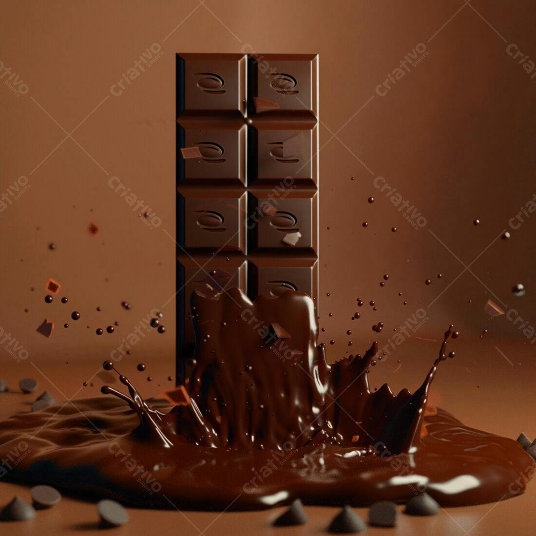 Barra de chocolate derretendo em calda