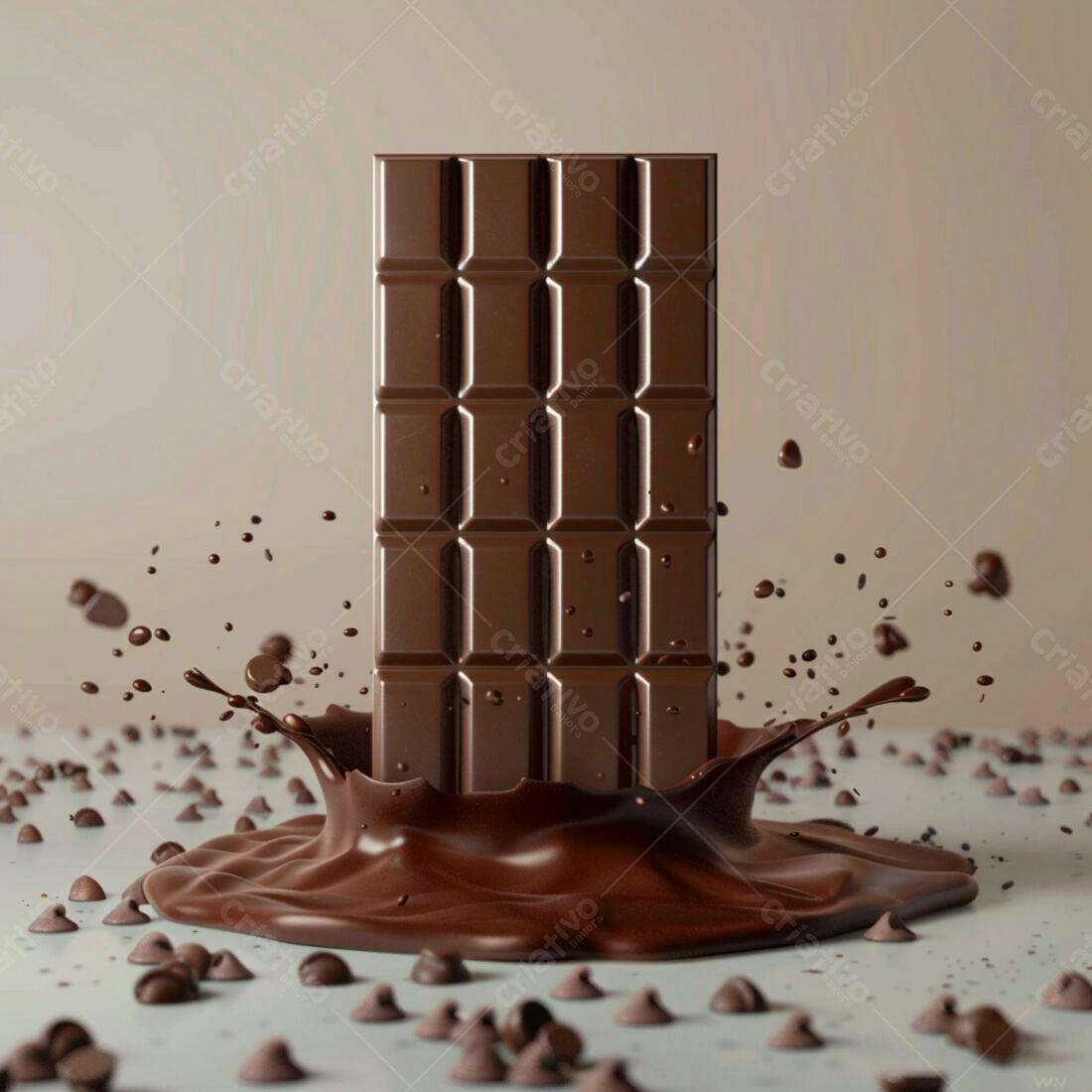 Barra de chocolate mergulhando em chocolate derretido