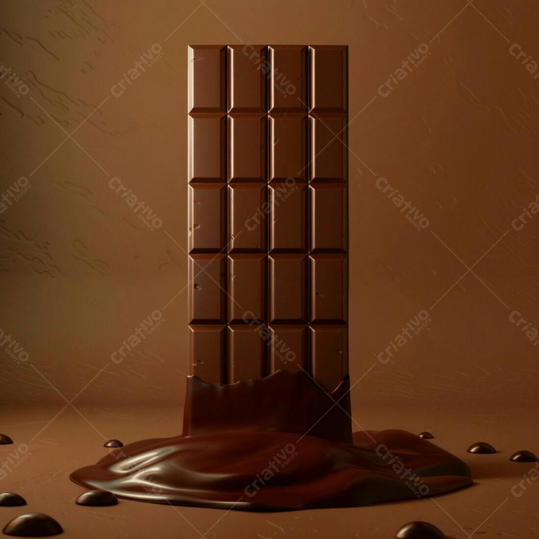 Barra de chocolate derretendo fundo marrom