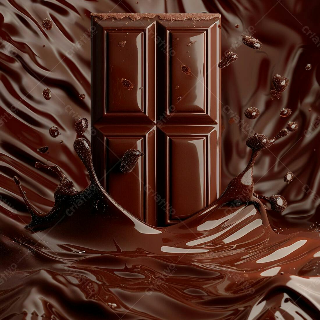 Barra de chocolate mergulhada em chocolate derretido