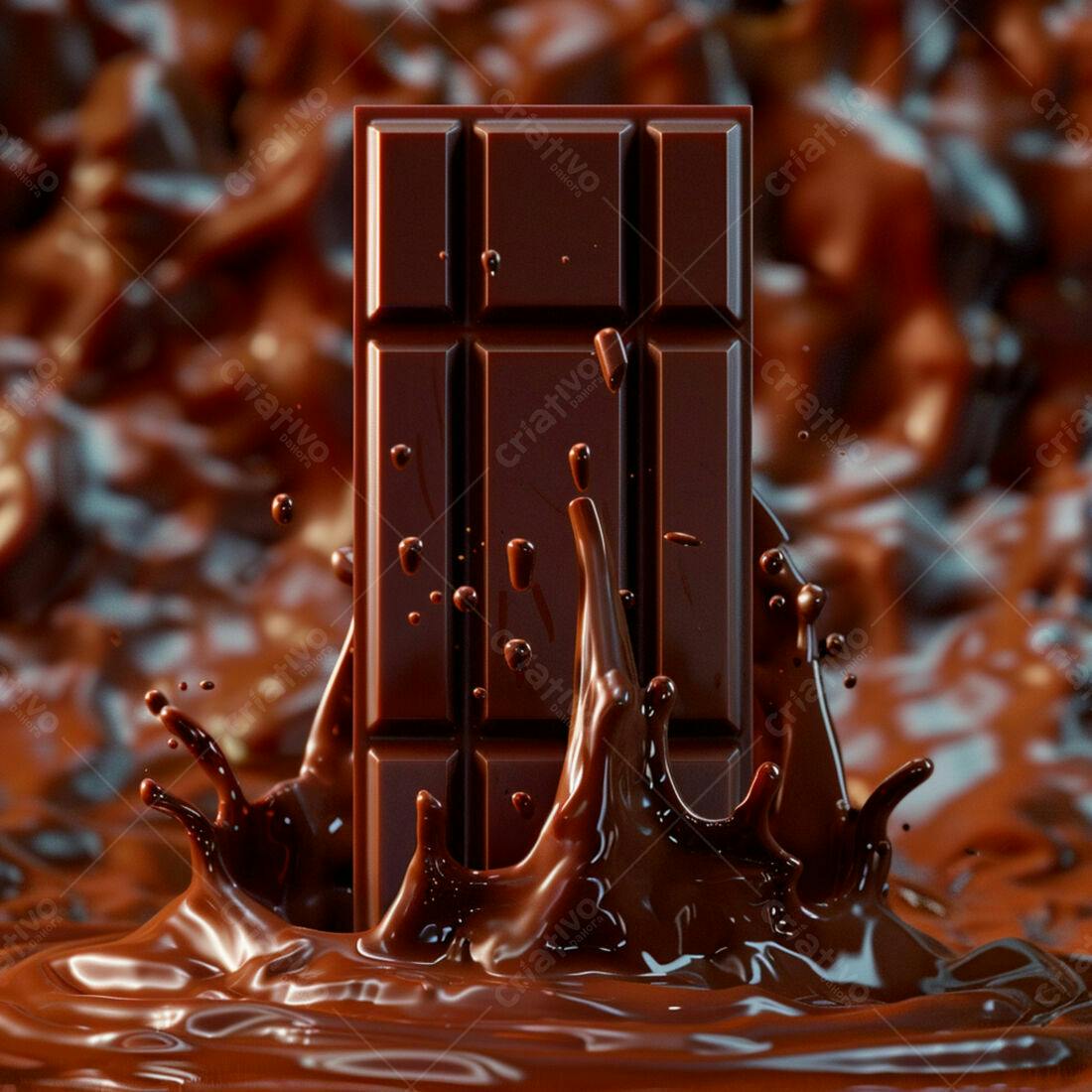 Barra de chocolate mergulhada em chocolate derretido