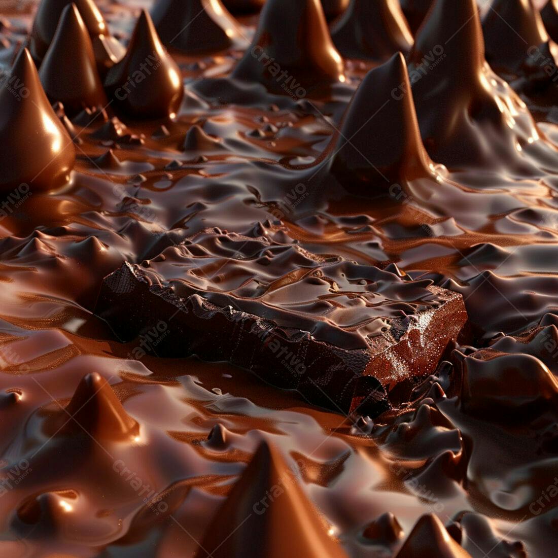 Barra de chocolate em chocolate derretido