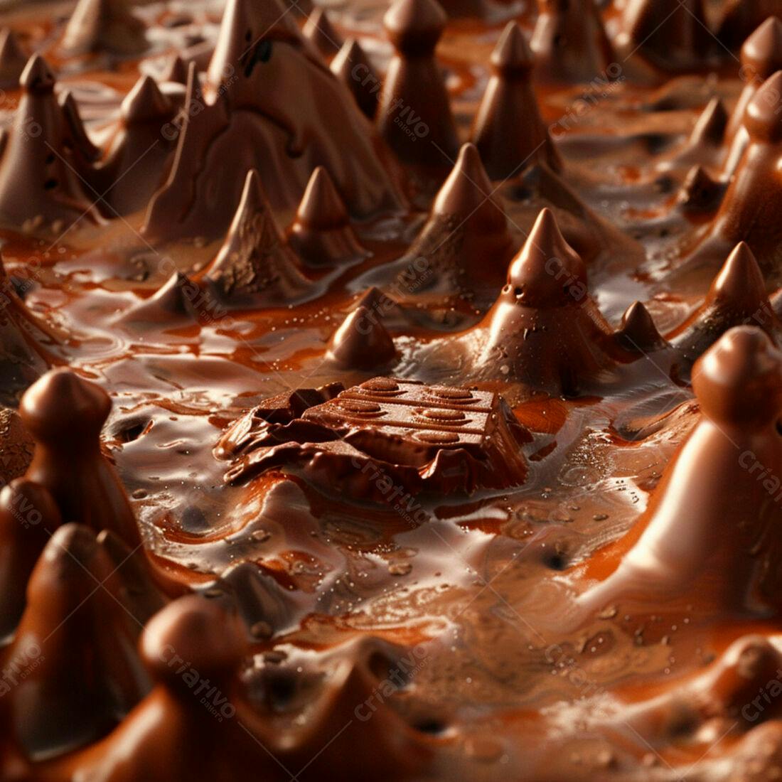 Chocolate derretido com pedaços em relevo