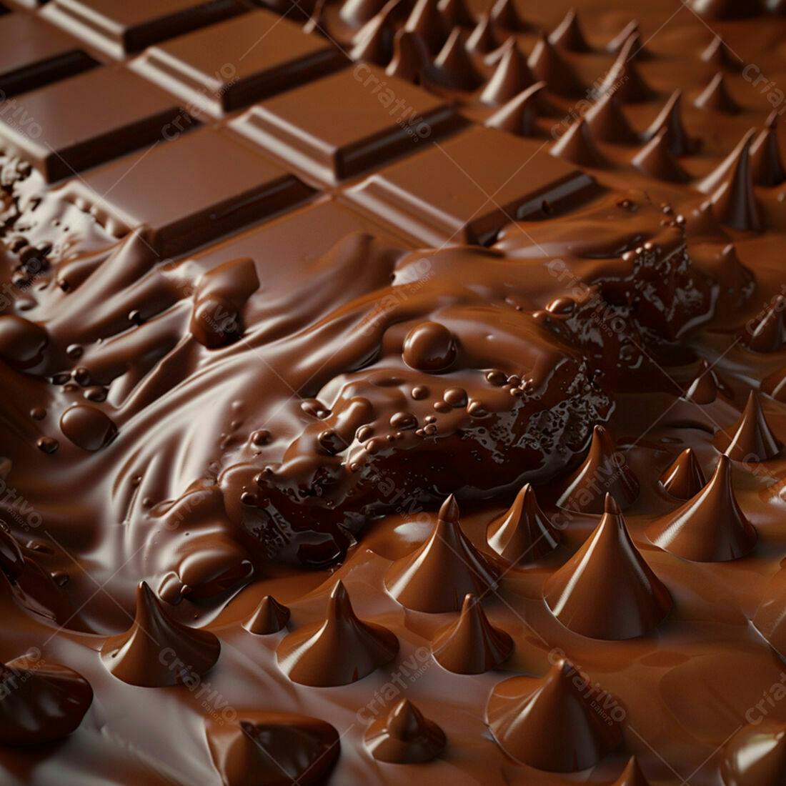 Chocolate derretido sobre barra de chocolate