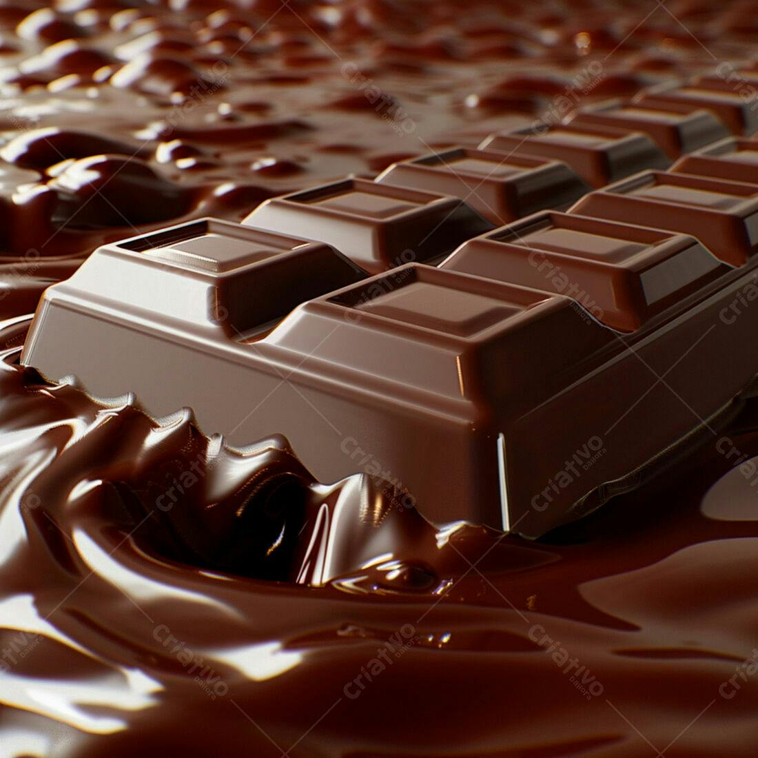 Barra de chocolate mergulhada em chocolate derretido