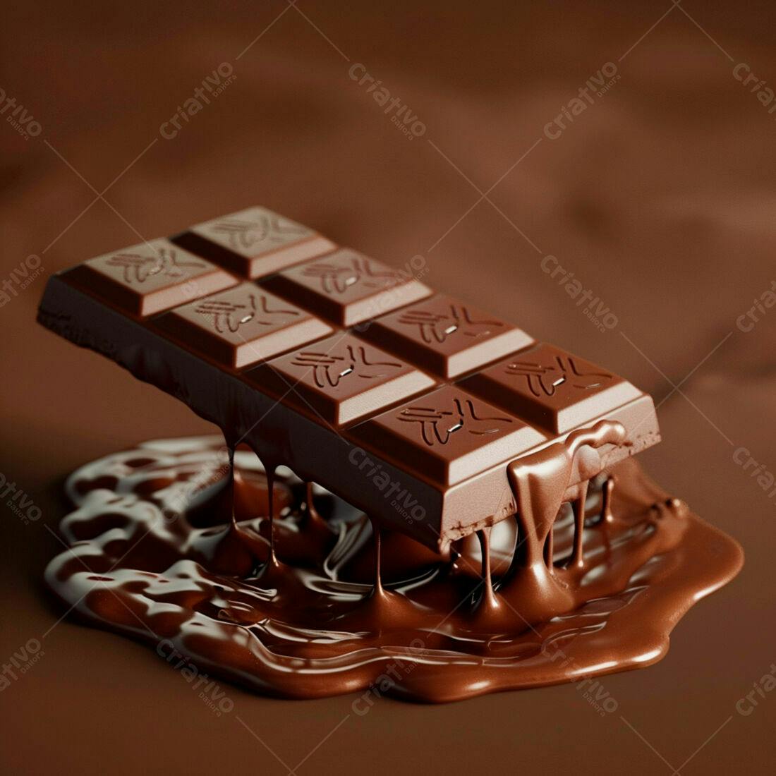 Barra de chocolate derretendo sobre chocolate líquido
