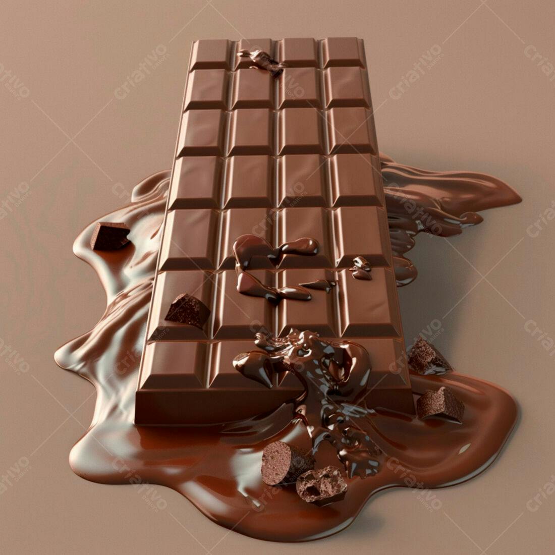 Barra de chocolate derretida com pedaços