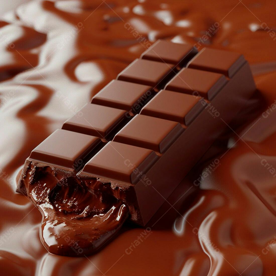 Barra de chocolate derretendo em chocolate líquido