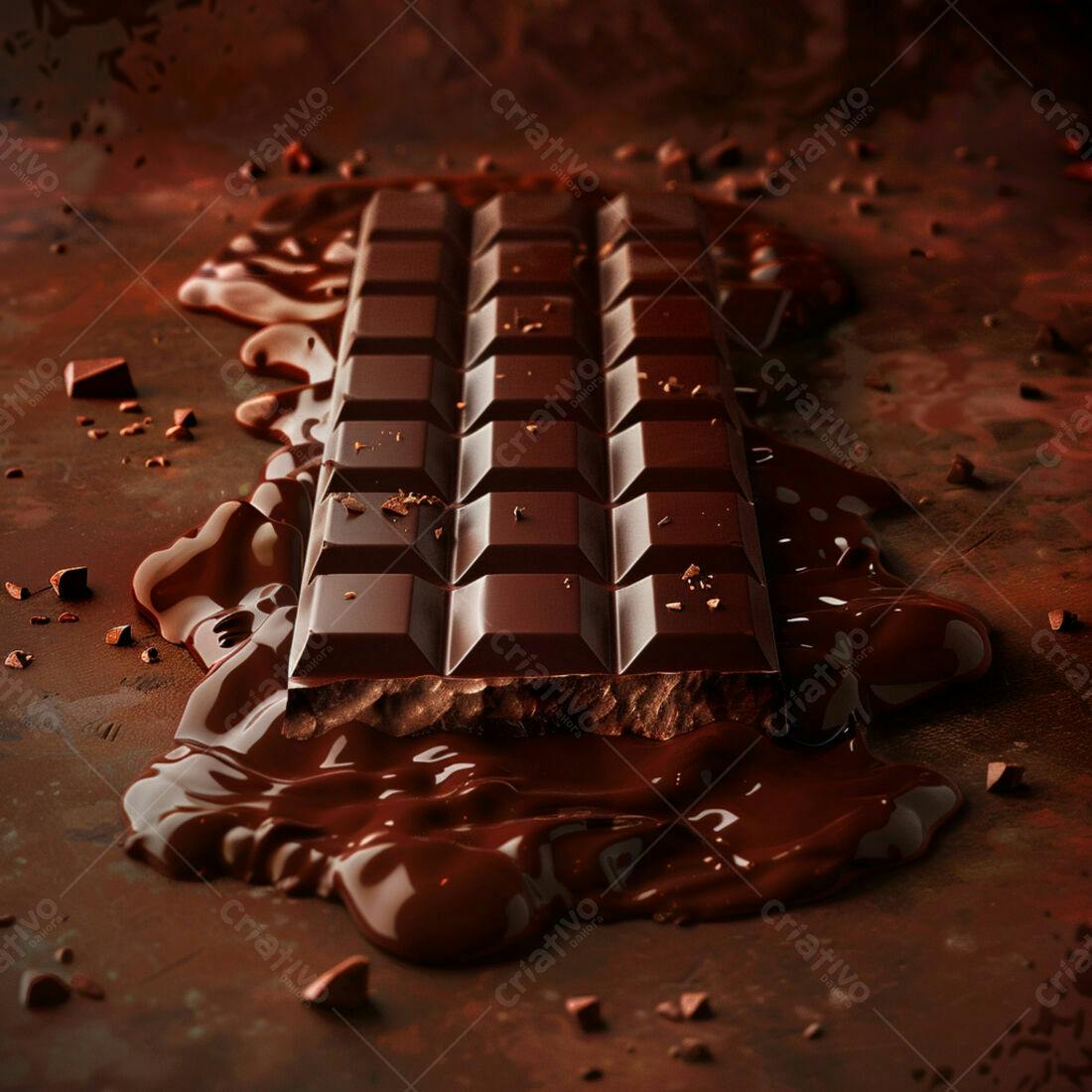 Barra de chocolate derretendo sobre fundo marrom