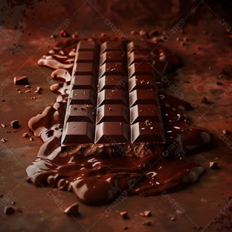 Barra de chocolate com chocolate derretido em baixo 16