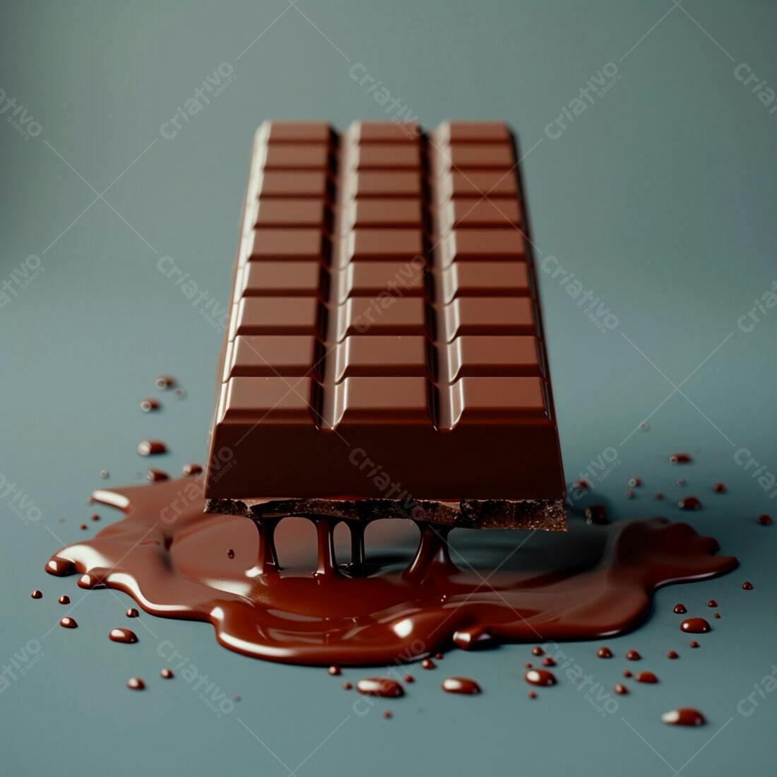 Barra de chocolate derretendo em fundo escuro