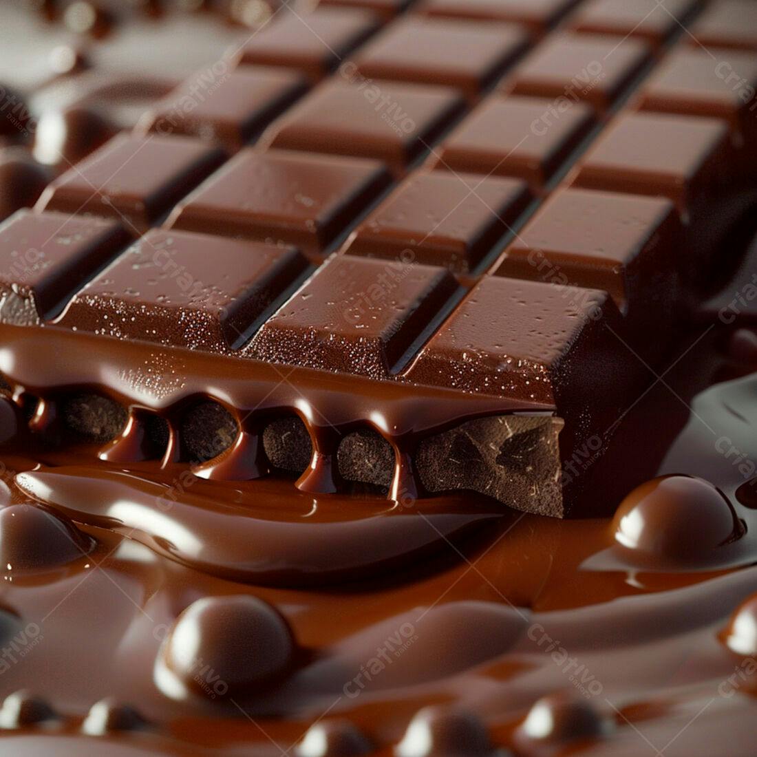 Barra de chocolate derretida em chocolate líquido