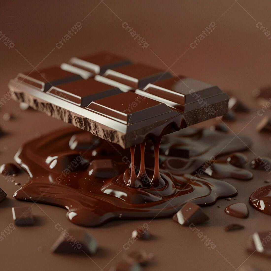 Barra de chocolate derretendo sobre fundo marrom