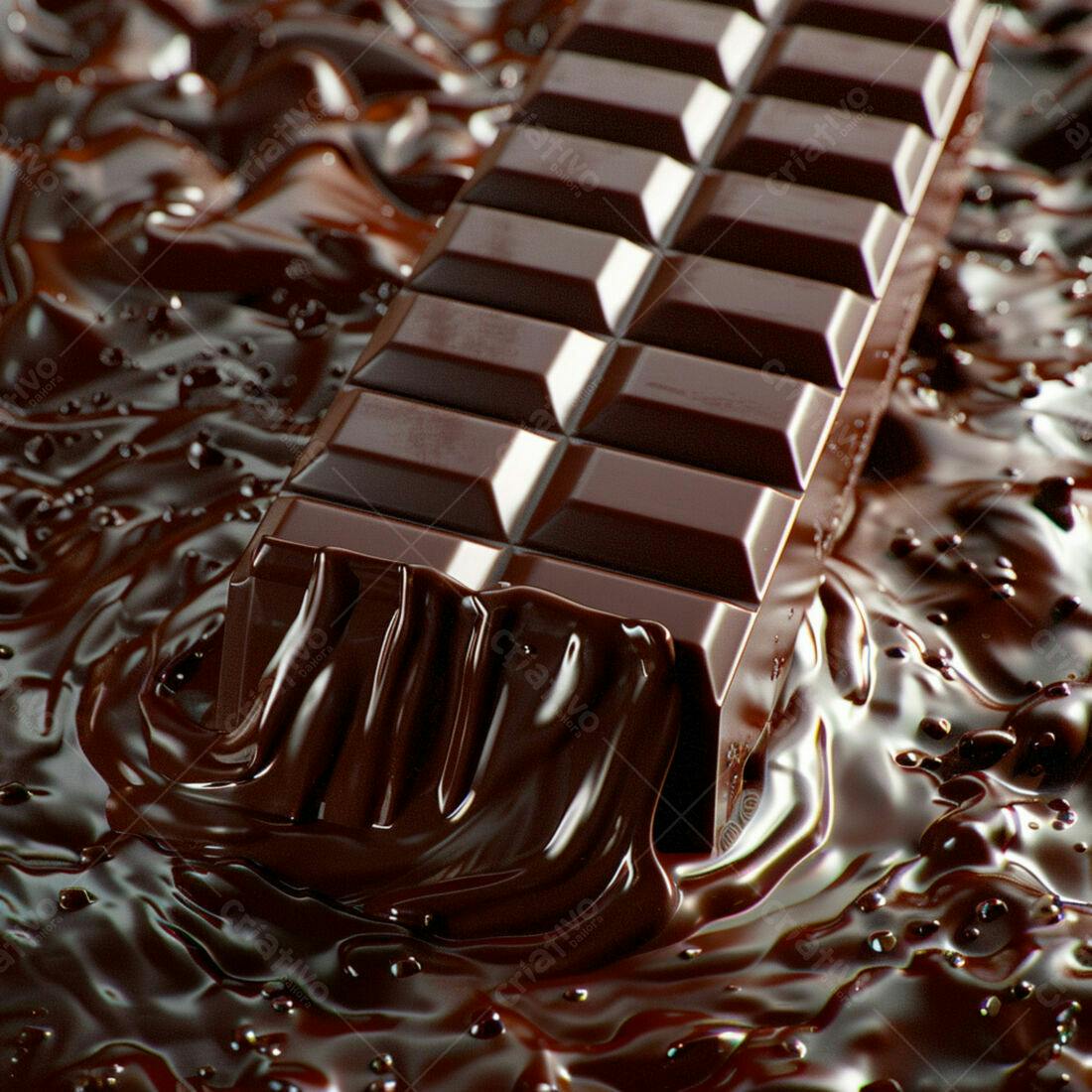 Barra de Chocolate Derretendo em Chocolate Fundido