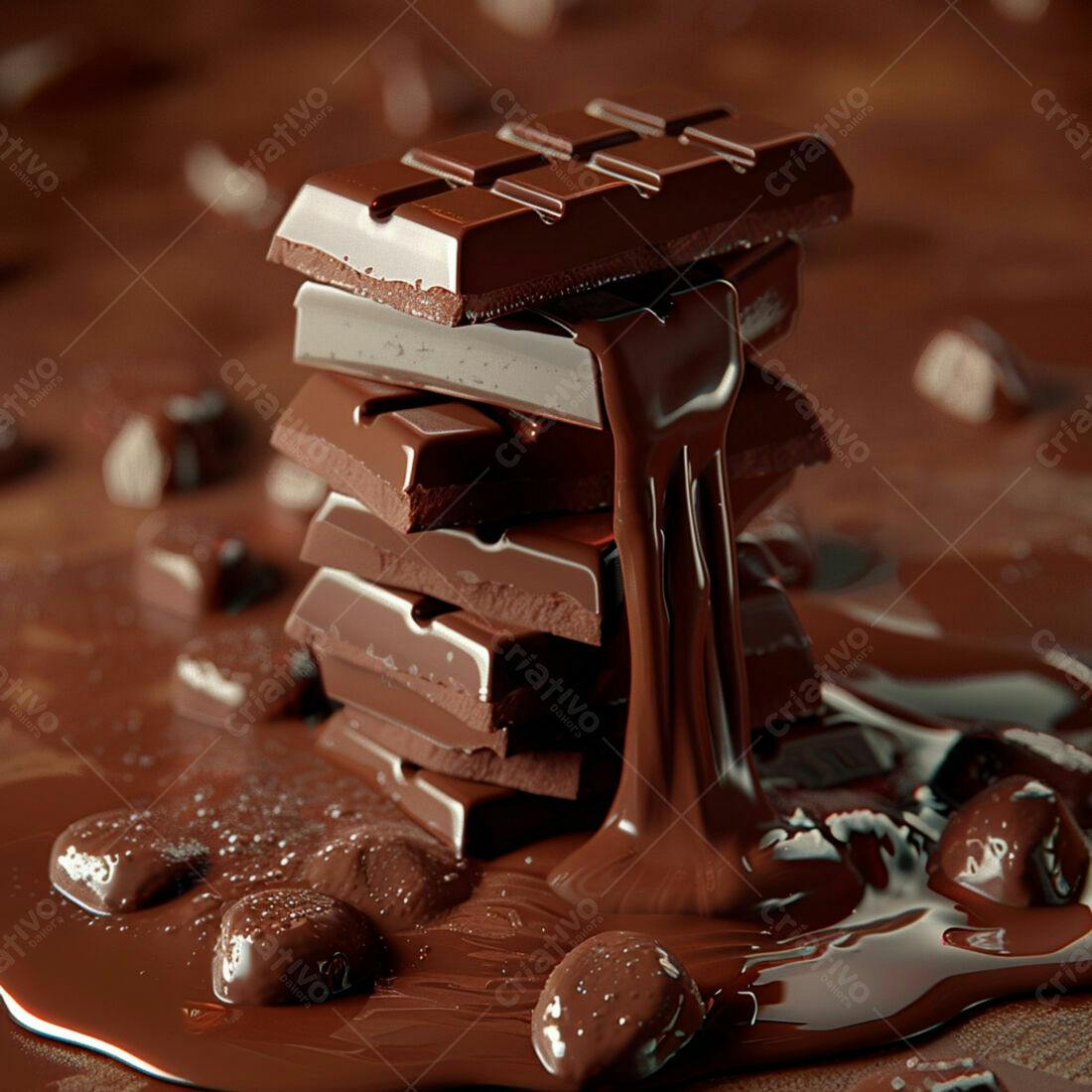 Chocolate derretendo sobre barras de chocolate