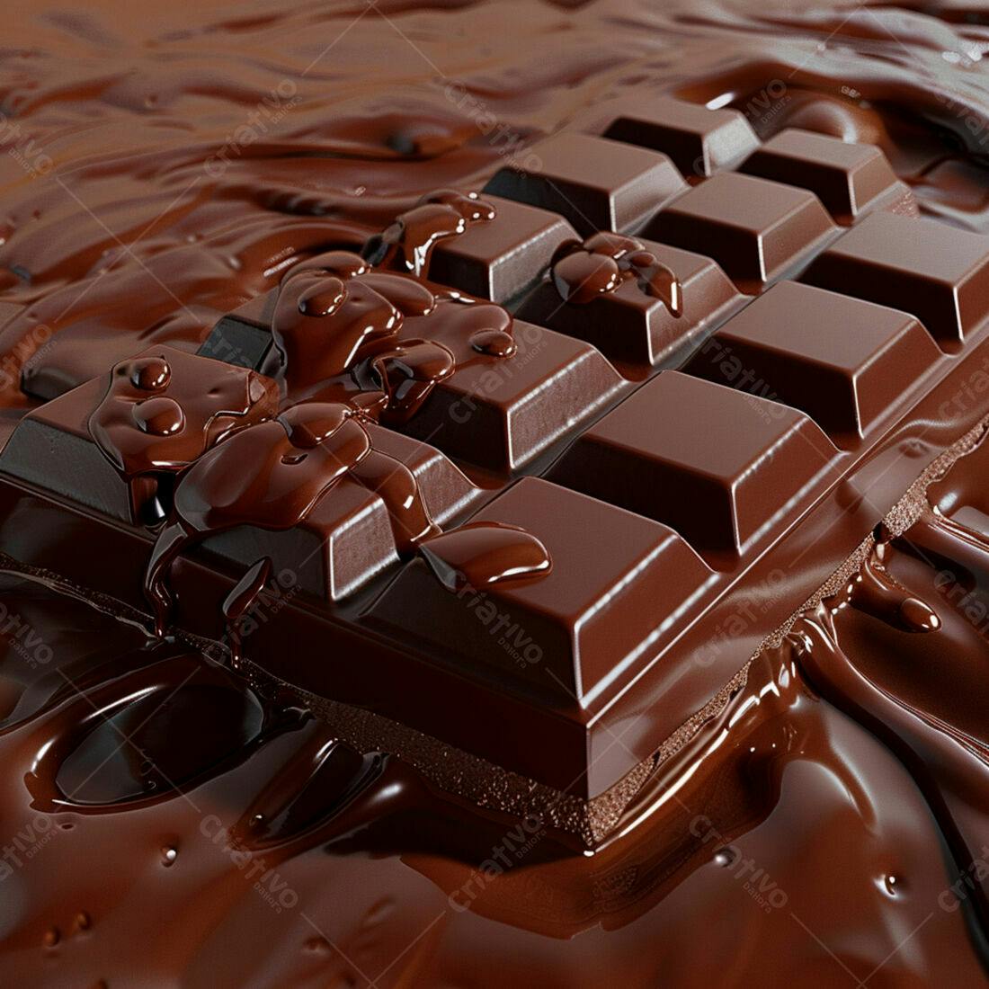 Barra de chocolate derretido em chocolate líquido