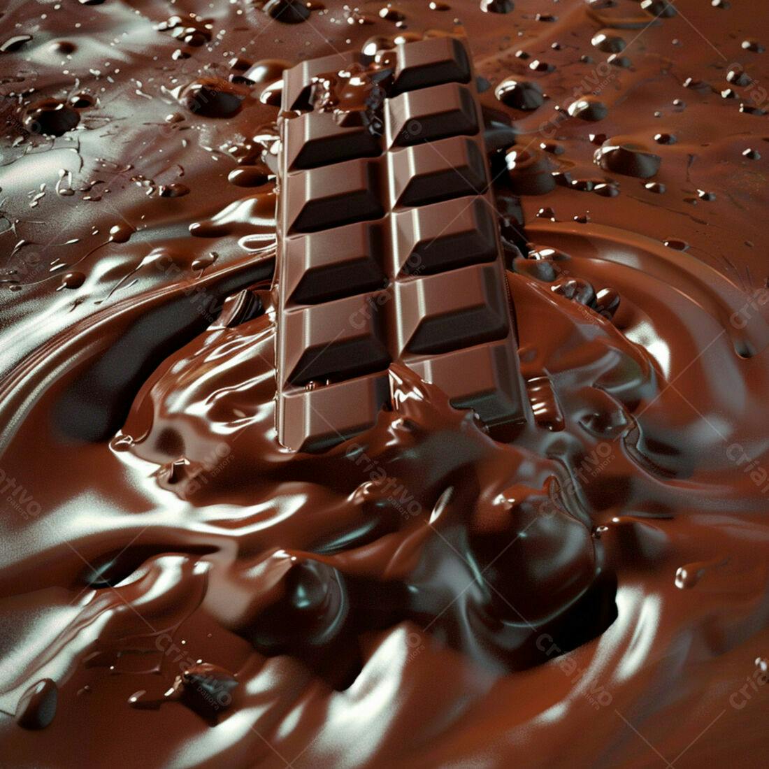 Barra de chocolate derretendo em chocolate líquido