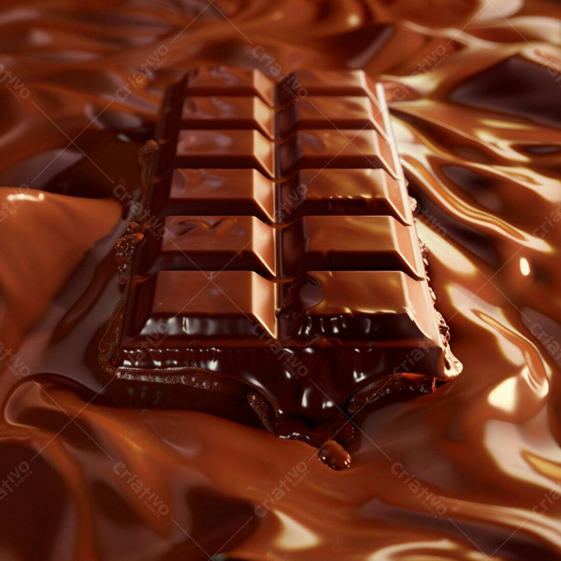 Barra de chocolate derretida em chocolate líquido