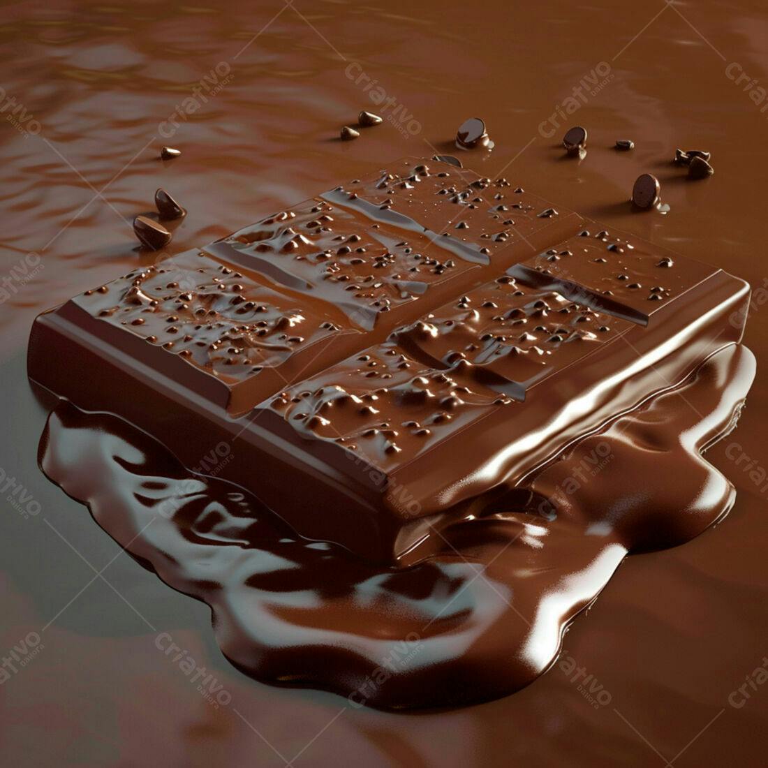 Barra de chocolate derretendo em chocolate líquido