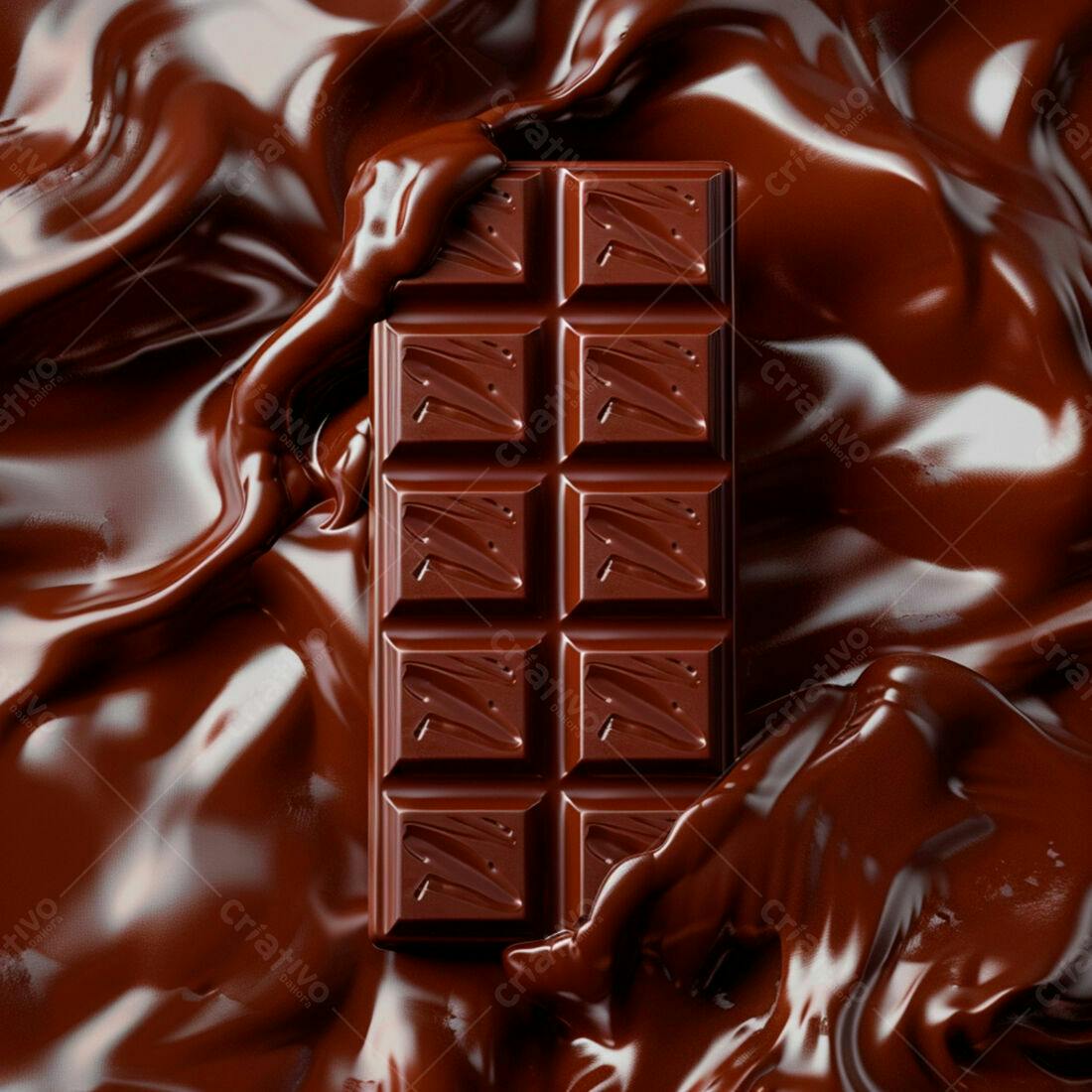 Barra de chocolate amargo em chocolate derretido