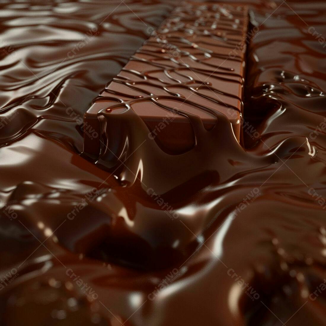 Barra de chocolate derretendo em chocolate líquido
