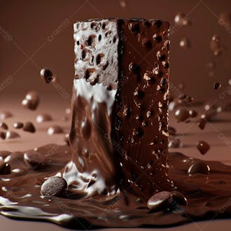 Barra de chocolate com chocolate derretido em baixo 34