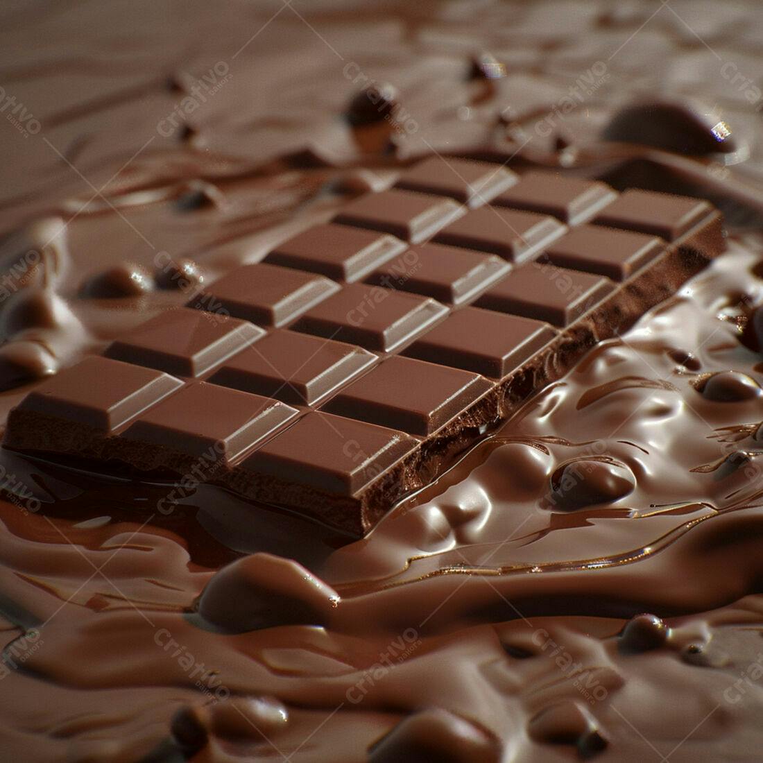 Barra de chocolate derretendo em chocolate líquido