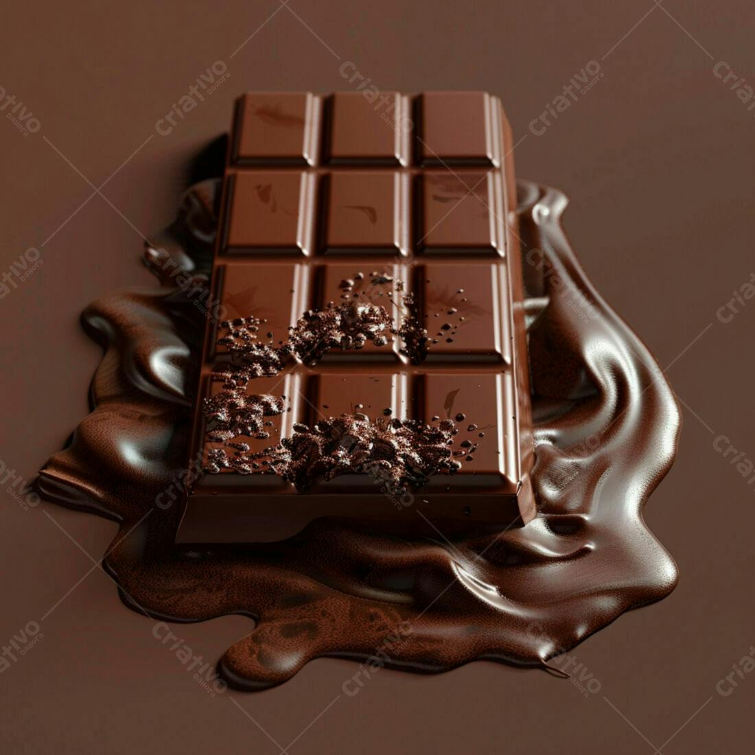 Barra de chocolate derretida sobre fundo marrom