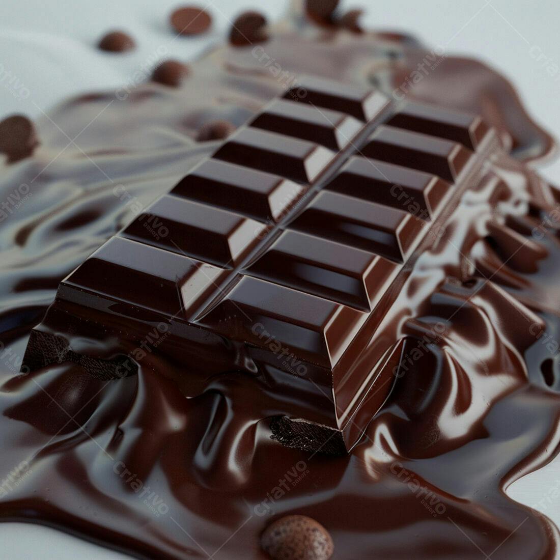Barra de chocolate derretendo sobre fundo claro