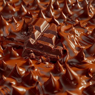 Barra de chocolate com chocolate derretido em baixo 45