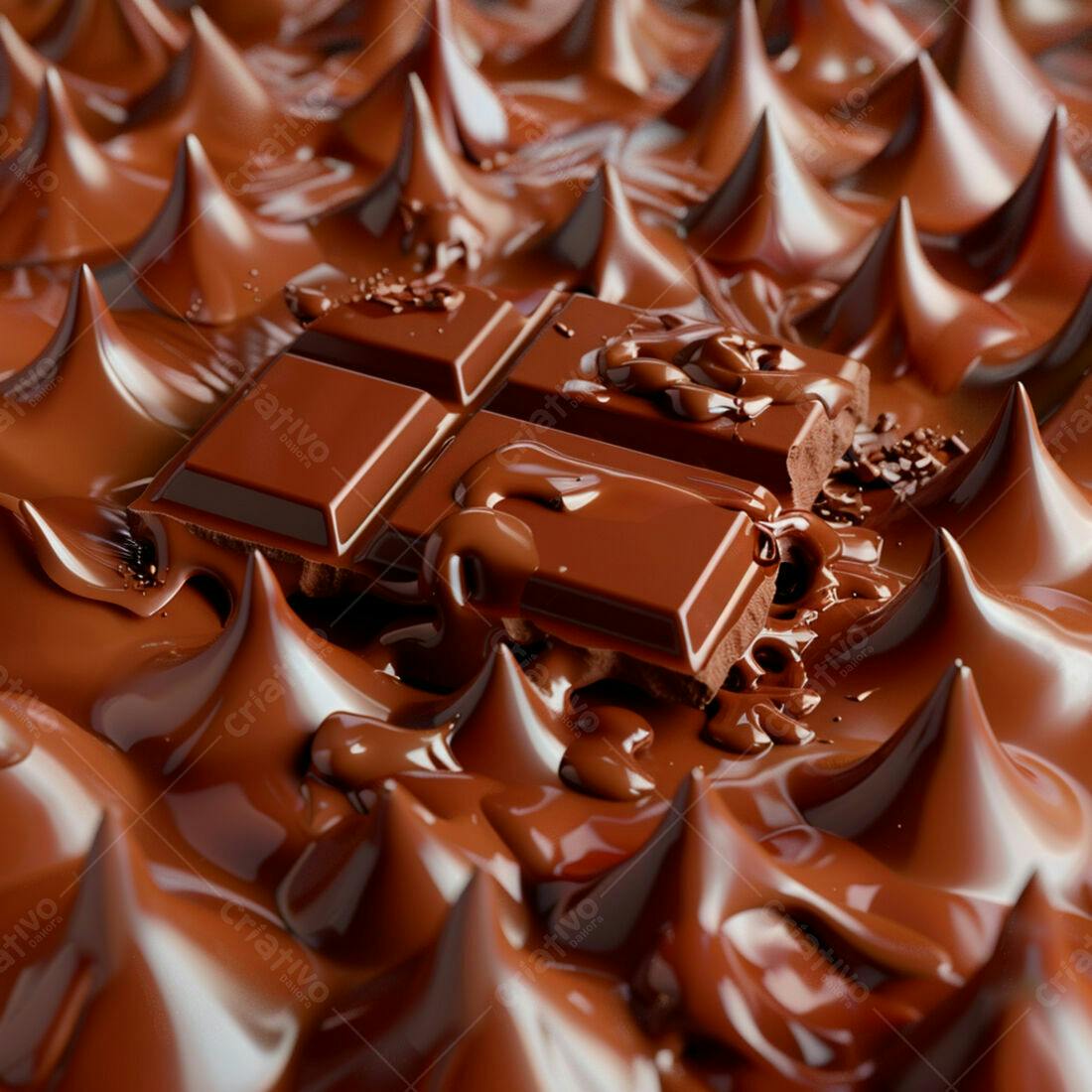 Barra de chocolate derretida em chocolate líquido