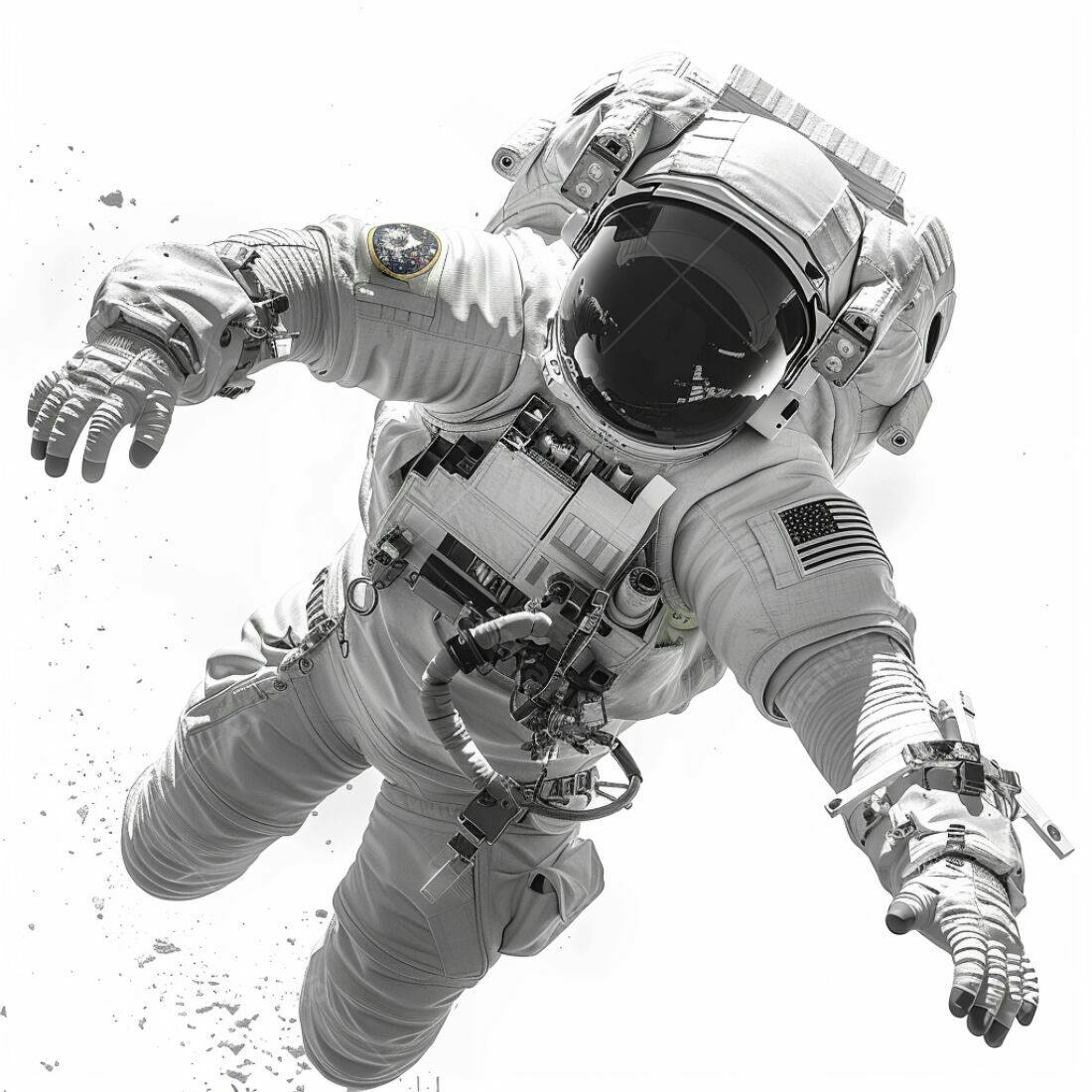 Astronauta flutuando no espaço trajes brancos