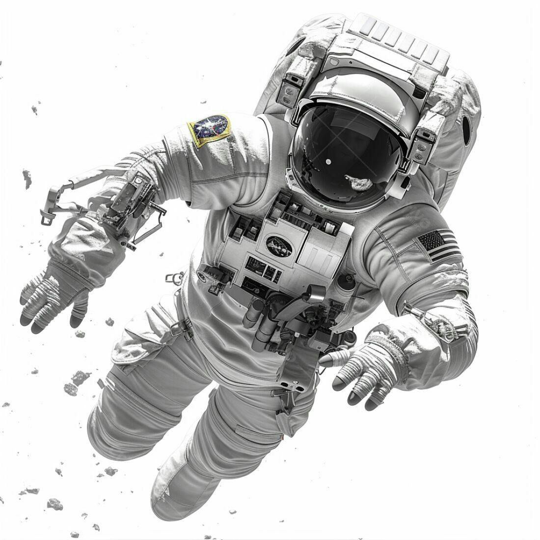 Astronauta flutuando no espaço trajes brancos