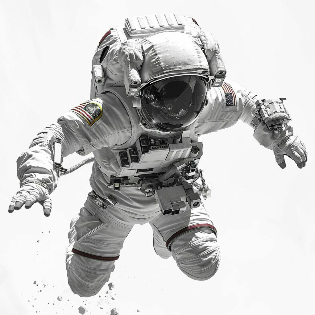 Astronauta flutuando no espaço trajes brancos
