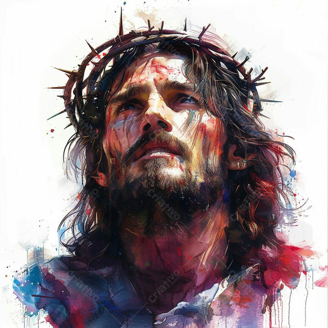 Jesus Cristo pintura aquarela cores vibrantes