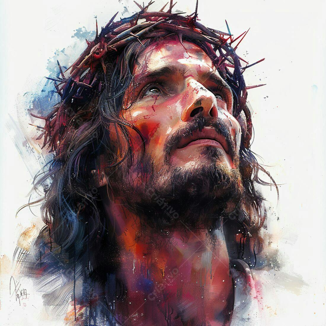 Jesus Cristo com coroa de espinhos pintura
