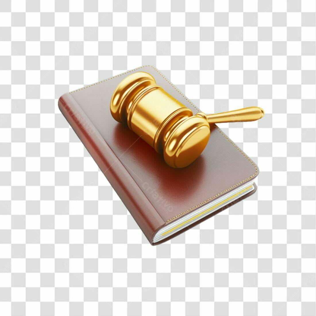 Icone Justiça Martelo Dourado em Livro PNG com fundo transparente