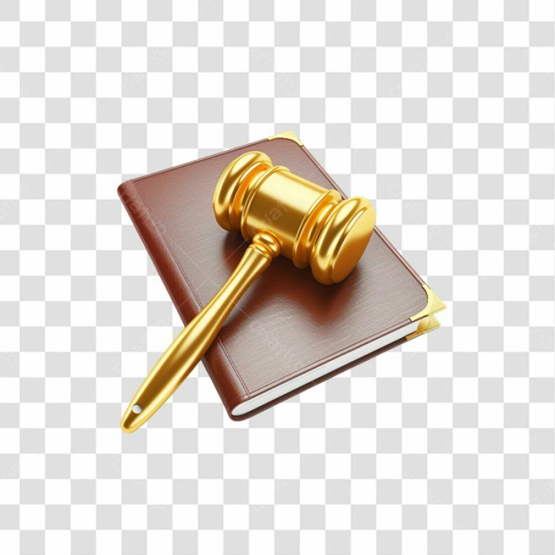 Icone Justiça Martelo Dourado e Livro PNG com fundo transparente