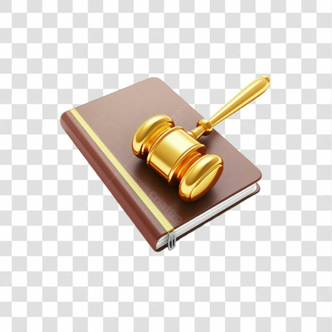 Icone Justiça Martelo Dourado em Livro PNG com fundo transparente