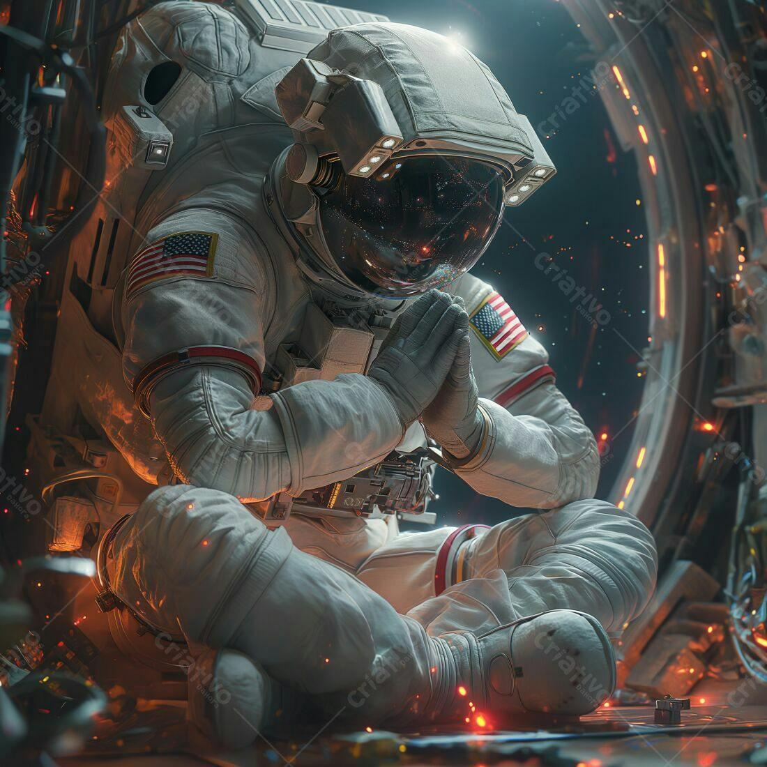 Astronauta meditando no espaço